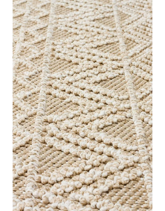 Soho Sh 14 Beige Hav Vermeyen Özel Ipler Ile Üretilen Etnik Örgü Desenlere Sahip Makine Halısı