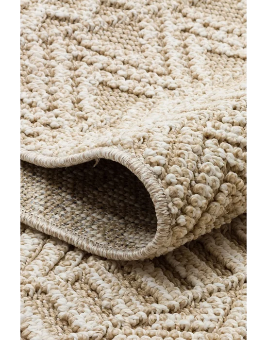 Soho Sh 14 Beige Hav Vermeyen Özel Ipler Ile Üretilen Etnik Örgü Desenlere Sahip Makine Halısı