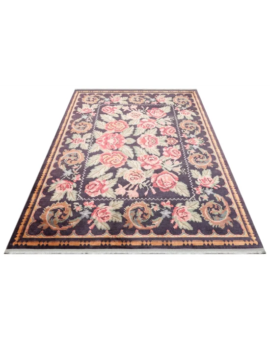 Antique ATK 02 Black Yıkanabilir Modern Ve Etnik Desenli Kaymaz Tabanlı Makine Halısı