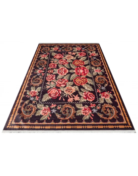 Antique ATK 02 Black Yıkanabilir Modern Ve Etnik Desenli Kaymaz Tabanlı Makine Halısı