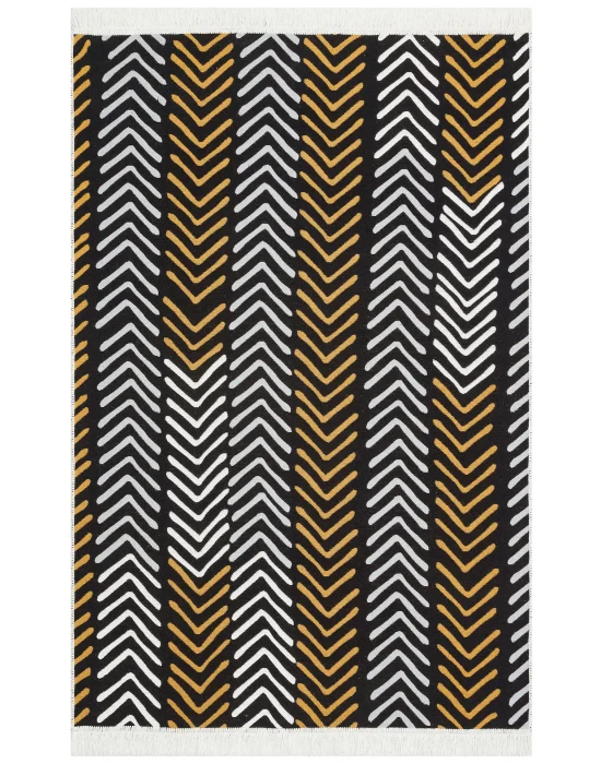 Arya Ar 19 White Black %100 Geri Dönüşümlü Pamuktan Çift Taraflı Yıkanabilir Modern Dekoratif Kilim