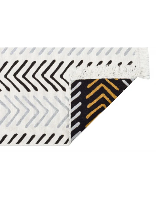 Arya Ar 19 White Black %100 Geri Dönüşümlü Pamuktan Çift Taraflı Yıkanabilir Modern Dekoratif Kilim
