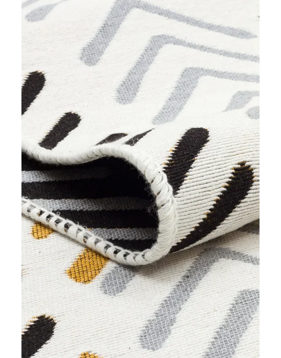 Arya Ar 19 White Black %100 Geri Dönüşümlü Pamuktan Çift Taraflı Yıkanabilir Modern Dekoratif Kilim