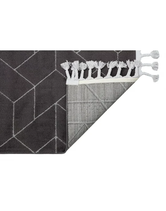 Urban 03 Black Grey Etnik Desenlere Sahip Hav Toz Vermez Yumuşak Dokulu Modern Halı