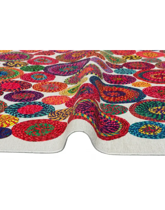 LUNA NEW HALI 0055 Otantik Geleneksel Desenli Yıkanabilir Renkli Baskı Kilim