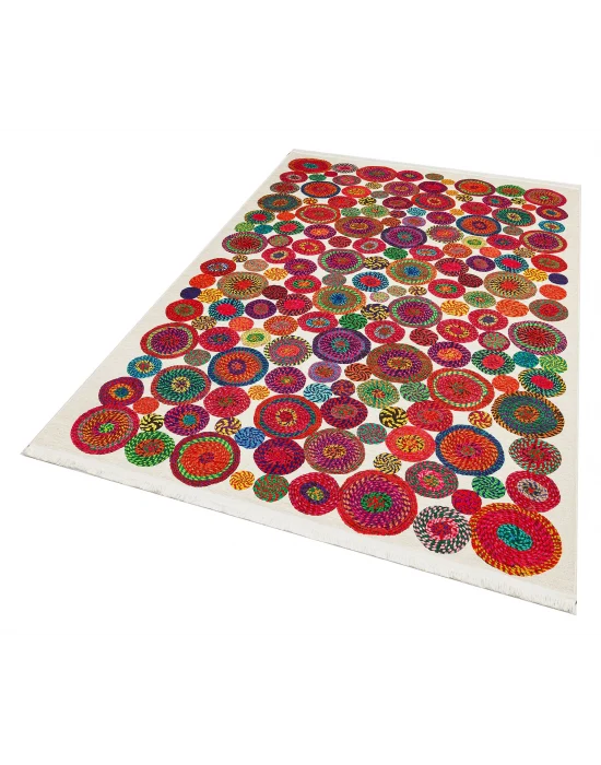 LUNA NEW HALI 0055 Otantik Geleneksel Desenli Yıkanabilir Renkli Baskı Kilim