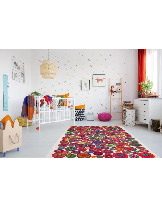 LUNA NEW HALI 0055 Otantik Geleneksel Desenli Yıkanabilir Renkli Baskı Kilim