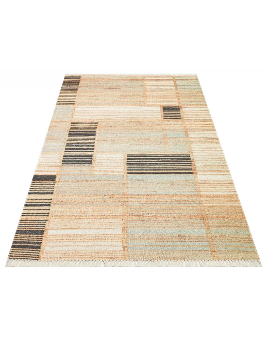 Asos As 08 Natural Grey Jüt Hasır Görünümlü Hav Toz Vermeyen Çift Taraflı Kullanılabilen Yıkanabilir Kilim