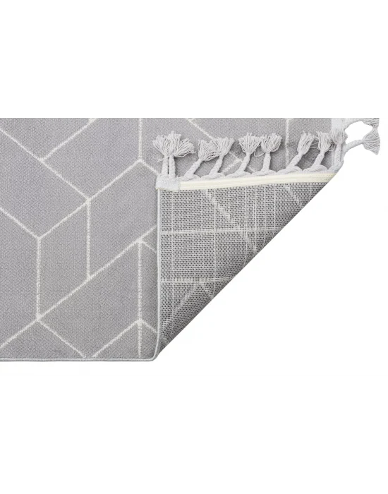 Urban 03 Grey White Etnik Desenlere Sahip Hav Toz Vermez Yumuşak Dokulu Modern Halı