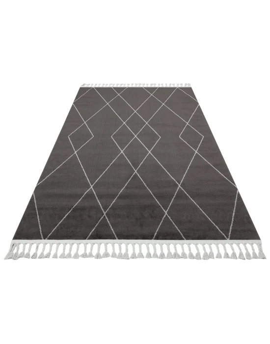 Urban 02 Black Grey Etnik Desenlere Sahip Hav Toz Vermez Yumuşak Dokulu Modern Halı