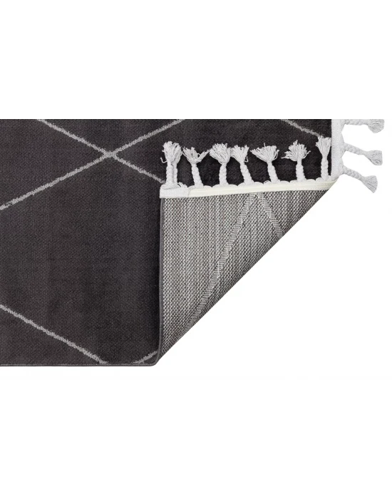 Urban 02 Black Grey Etnik Desenlere Sahip Hav Toz Vermez Yumuşak Dokulu Modern Halı