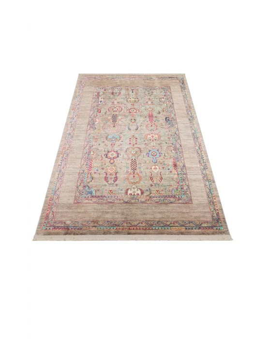 Antique ATK 07 Olive Yıkanabilir Modern Ve Etnik Desenli Kaymaz Tabanlı Makine Halısı