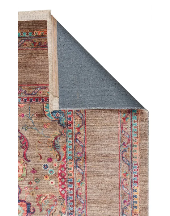Antique ATK 07 Olive Yıkanabilir Modern Ve Etnik Desenli Kaymaz Tabanlı Makine Halısı