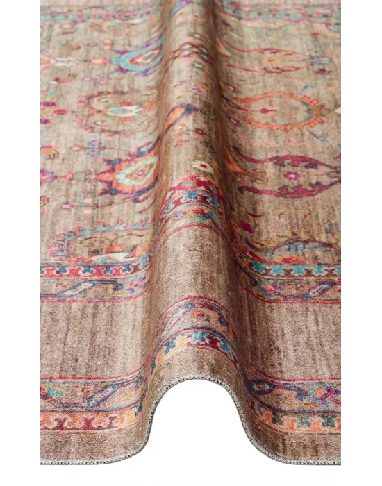 Antique ATK 07 Olive Yıkanabilir Modern Ve Etnik Desenli Kaymaz Tabanlı Makine Halısı