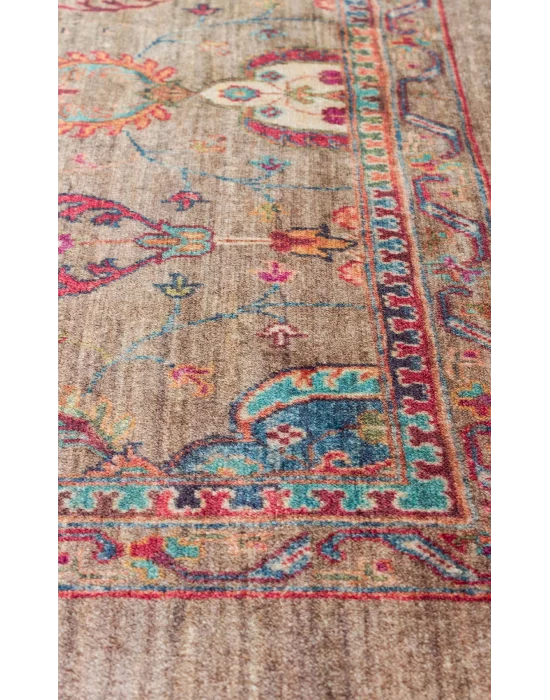Antique ATK 07 Olive Yıkanabilir Modern Ve Etnik Desenli Kaymaz Tabanlı Makine Halısı