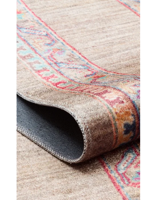 Antique ATK 07 Olive Yıkanabilir Modern Ve Etnik Desenli Kaymaz Tabanlı Makine Halısı