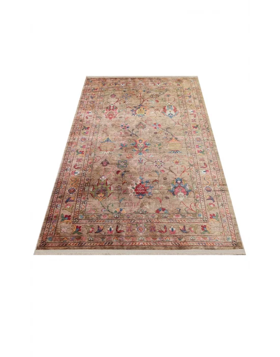 Antique ATK 08 Beige Yıkanabilir Modern Ve Etnik Desenli Kaymaz Tabanlı Makine Halısı