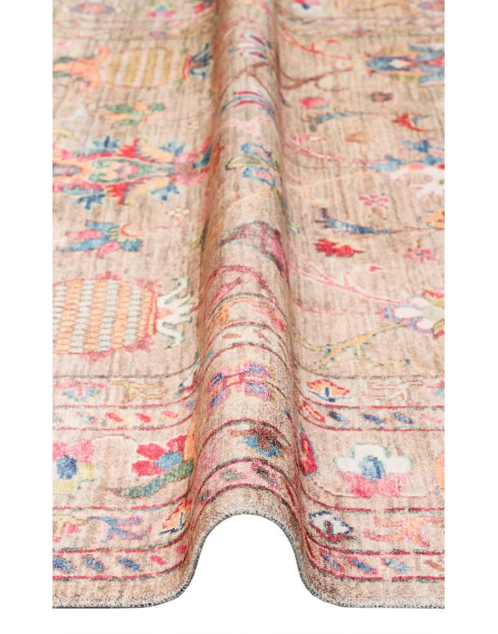 Antique ATK 08 Beige Yıkanabilir Modern Ve Etnik Desenli Kaymaz Tabanlı Makine Halısı