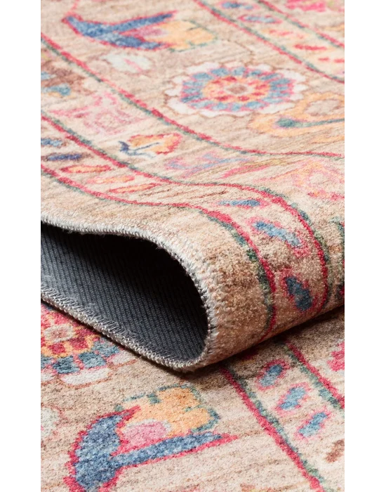 Antique ATK 08 Beige Yıkanabilir Modern Ve Etnik Desenli Kaymaz Tabanlı Makine Halısı