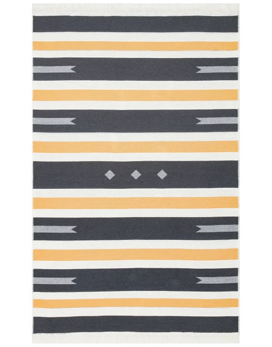 Arya Ar 24 Yellow Antrasit %100 Geri Dönüşümlü Pamuktan Çift Taraflı Yıkanabilir Modern Dekoratif Kilim