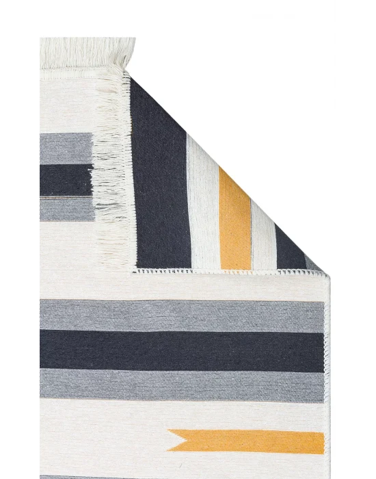 Arya Ar 24 Yellow Antrasit %100 Geri Dönüşümlü Pamuktan Çift Taraflı Yıkanabilir Modern Dekoratif Kilim