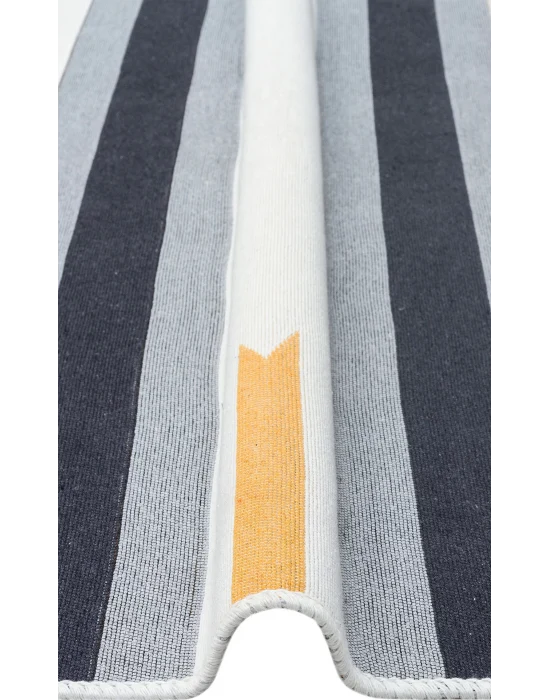 Arya Ar 24 Yellow Antrasit %100 Geri Dönüşümlü Pamuktan Çift Taraflı Yıkanabilir Modern Dekoratif Kilim