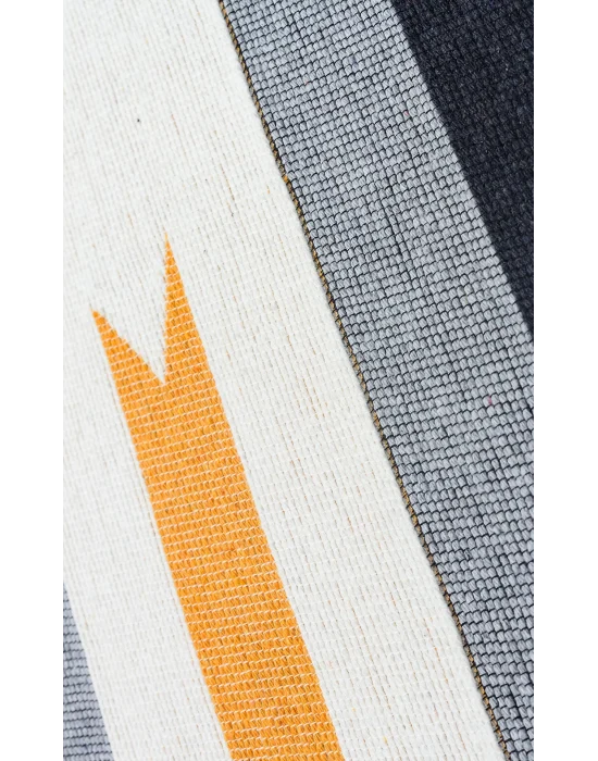 Arya Ar 24 Yellow Antrasit %100 Geri Dönüşümlü Pamuktan Çift Taraflı Yıkanabilir Modern Dekoratif Kilim