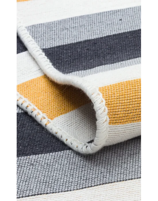 Arya Ar 24 Yellow Antrasit %100 Geri Dönüşümlü Pamuktan Çift Taraflı Yıkanabilir Modern Dekoratif Kilim