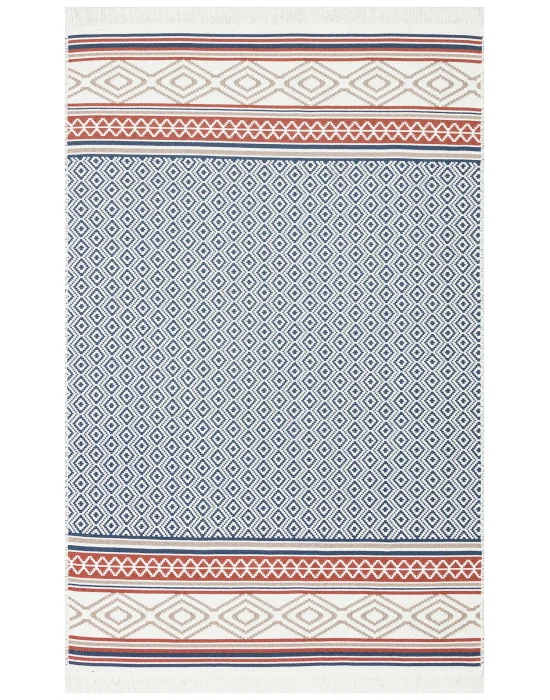 Arya Ar 26 Navy Beige %100 Geri Dönüşümlü Pamuktan Çift Taraflı Yıkanabilir Modern Dekoratif Kilim