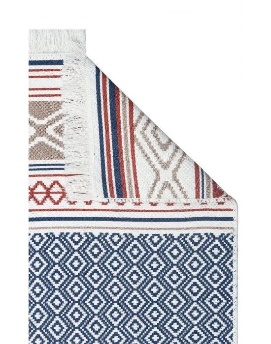 Arya Ar 26 Navy Beige %100 Geri Dönüşümlü Pamuktan Çift Taraflı Yıkanabilir Modern Dekoratif Kilim