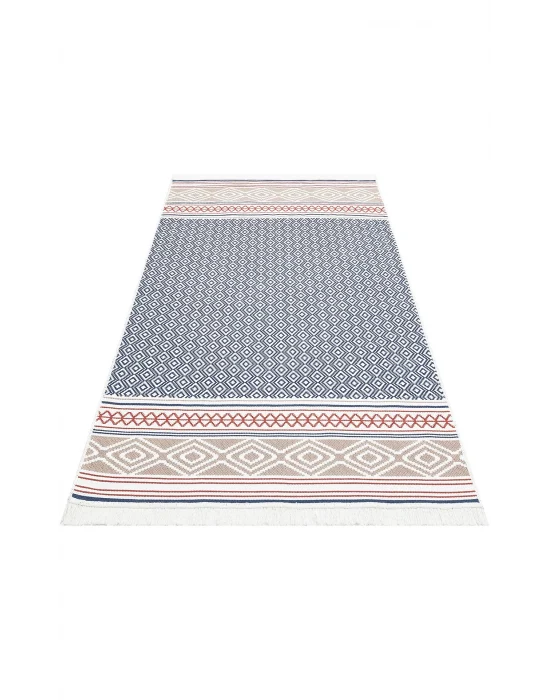 Arya Ar 26 Navy Beige %100 Geri Dönüşümlü Pamuktan Çift Taraflı Yıkanabilir Modern Dekoratif Kilim