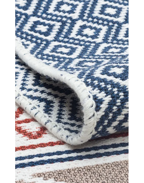 Arya Ar 26 Navy Beige %100 Geri Dönüşümlü Pamuktan Çift Taraflı Yıkanabilir Modern Dekoratif Kilim