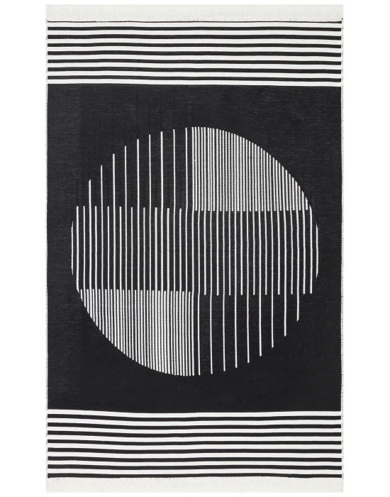 Arya Ar 25 White Black %100 Geri Dönüşümlü Pamuktan Çift Taraflı Yıkanabilir Modern Dekoratif Kilim