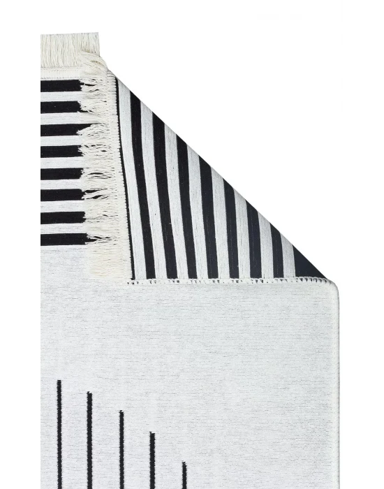 Arya Ar 25 White Black %100 Geri Dönüşümlü Pamuktan Çift Taraflı Yıkanabilir Modern Dekoratif Kilim