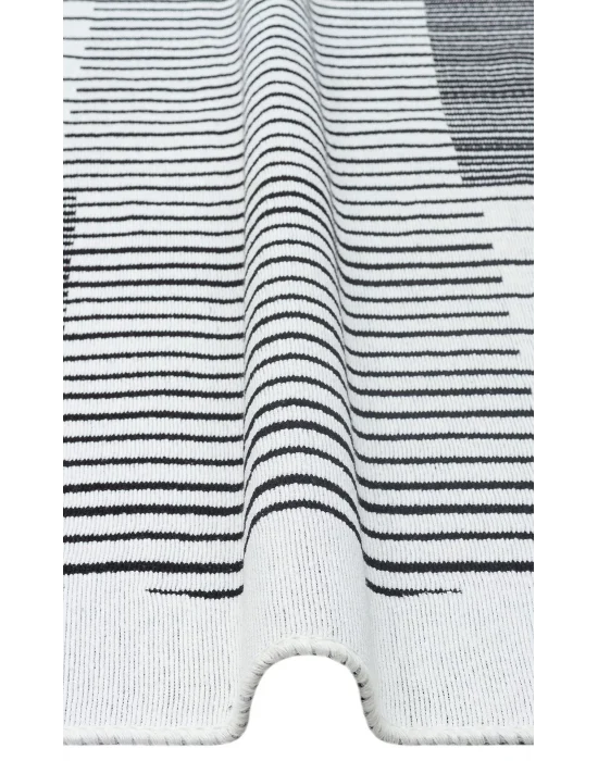 Arya Ar 25 White Black %100 Geri Dönüşümlü Pamuktan Çift Taraflı Yıkanabilir Modern Dekoratif Kilim