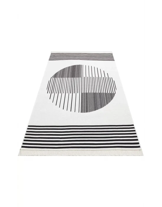 Arya Ar 25 White Black %100 Geri Dönüşümlü Pamuktan Çift Taraflı Yıkanabilir Modern Dekoratif Kilim