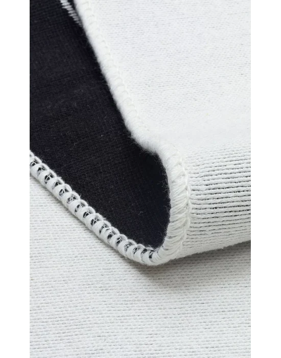 Arya Ar 25 White Black %100 Geri Dönüşümlü Pamuktan Çift Taraflı Yıkanabilir Modern Dekoratif Kilim