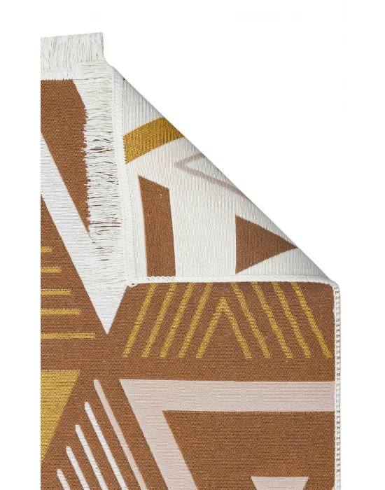 Arya Ar 18 Beige Yellow %100 Geri Dönüşümlü Pamuktan Çift Taraflı Yıkanabilir Modern Dekoratif Kilim