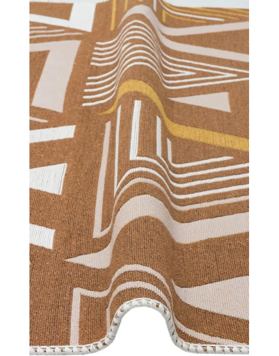 Arya Ar 18 Beige Yellow %100 Geri Dönüşümlü Pamuktan Çift Taraflı Yıkanabilir Modern Dekoratif Kilim