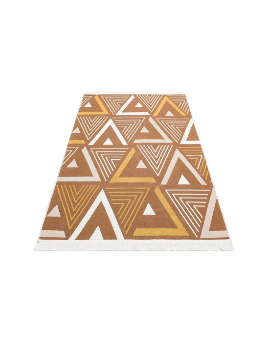 Arya Ar 18 Beige Yellow %100 Geri Dönüşümlü Pamuktan Çift Taraflı Yıkanabilir Modern Dekoratif Kilim