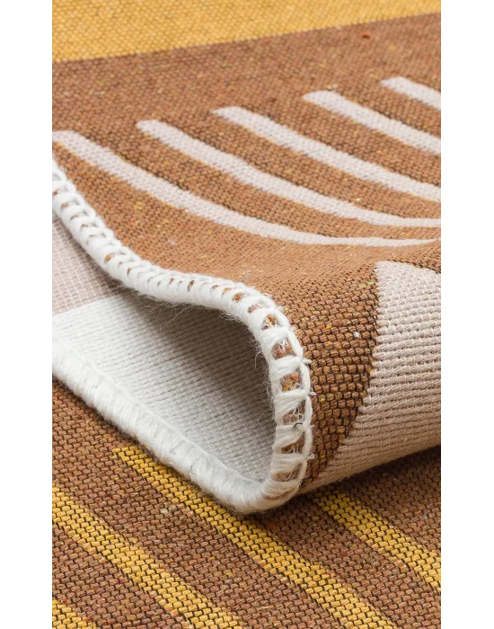 Arya Ar 18 Beige Yellow %100 Geri Dönüşümlü Pamuktan Çift Taraflı Yıkanabilir Modern Dekoratif Kilim