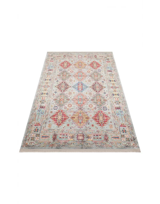 Antique ATK 06 Aqua Yıkanabilir Modern Ve Etnik Desenli Kaymaz Tabanlı Makine Halısı