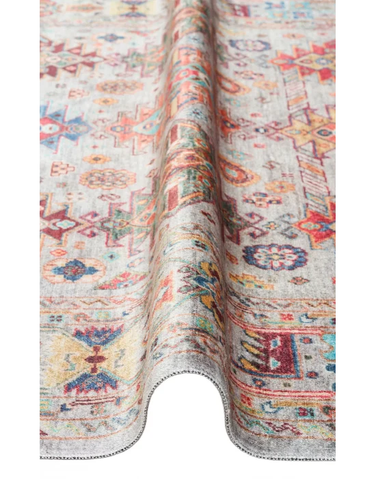 Antique ATK 06 Aqua Yıkanabilir Modern Ve Etnik Desenli Kaymaz Tabanlı Makine Halısı