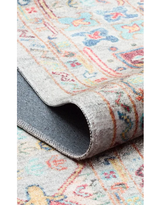 Antique ATK 06 Aqua Yıkanabilir Modern Ve Etnik Desenli Kaymaz Tabanlı Makine Halısı