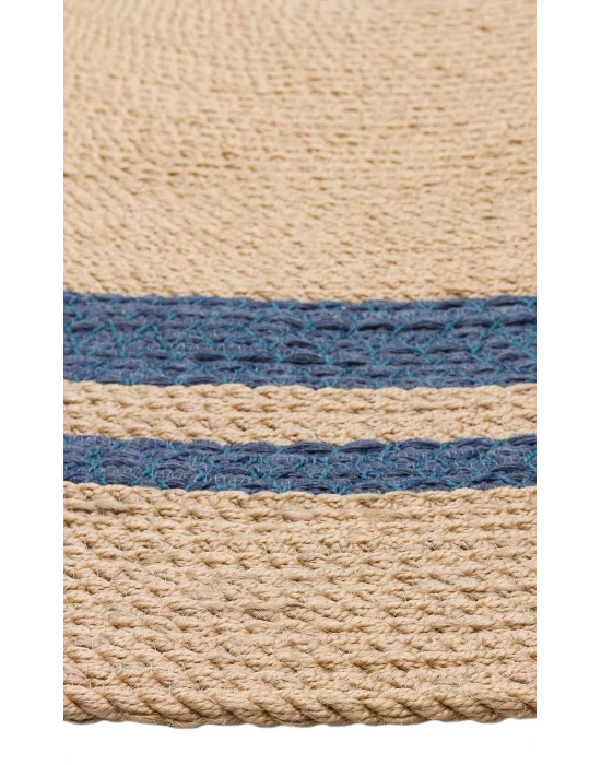 Patna PTN 06 Natural Navy Jüt Hasır Görünümlü Hav Toz Vermez Dekoratif Örgü Halı