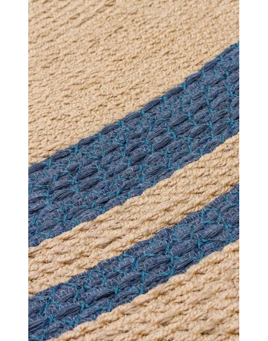 Patna PTN 06 Natural Navy Jüt Hasır Görünümlü Hav Toz Vermez Dekoratif Örgü Halı