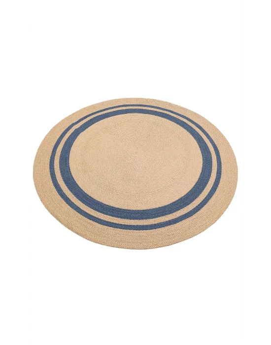 Patna PTN 06 Natural Navy Jüt Hasır Görünümlü Hav Toz Vermez Dekoratif Örgü Halı