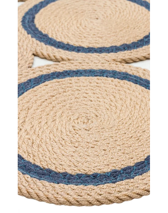 Patna PTN 01 Natural Navy Jüt Hasır Görünümlü Hav Toz Vermez Dekoratif Örgü Halı