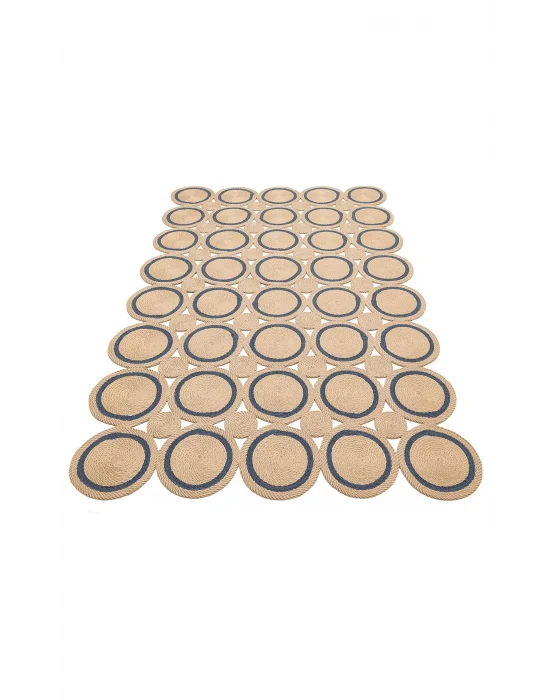 Patna PTN 01 Natural Navy Jüt Hasır Görünümlü Hav Toz Vermez Dekoratif Örgü Halı