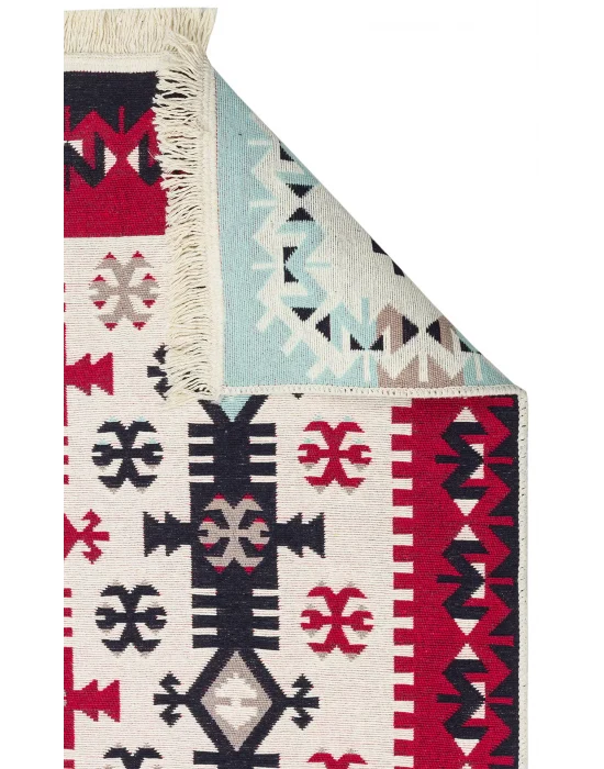 Arya Ar 32 Red %100 Geri Dönüşümlü Pamuktan Çift Taraflı Yıkanabilir Modern Dekoratif Kilim